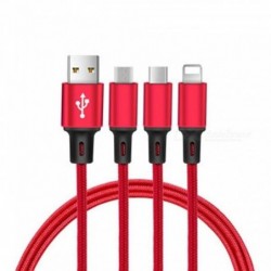 HiMobil datový a nabíjecí kabel 3v1 - Lightning + Micro USB + USB-C - tkanička - 120 cm - červený